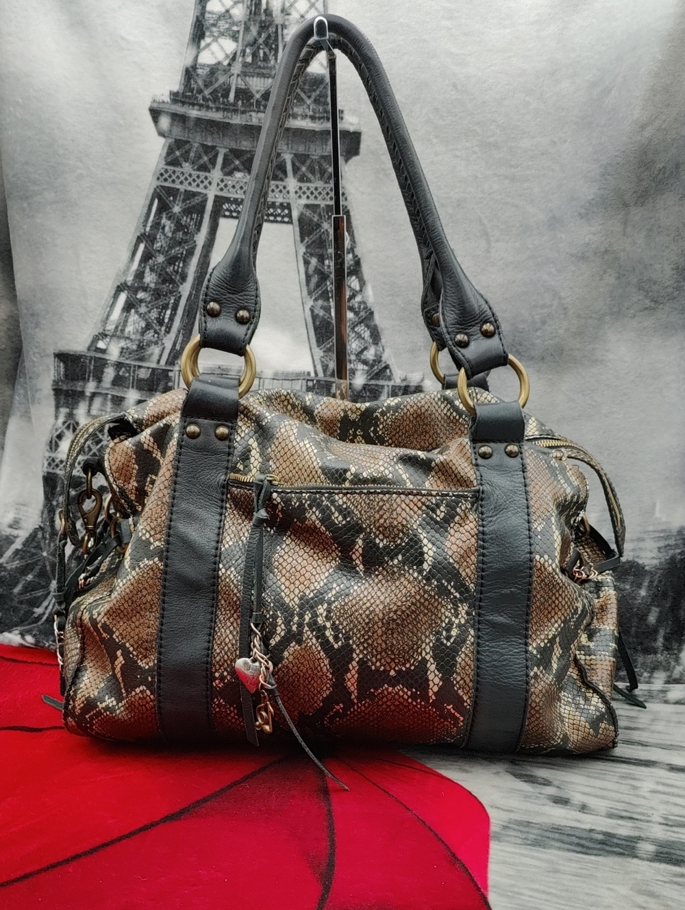 Rhythm And Rhymes Faux Snakeskin Bag Leather Accents
